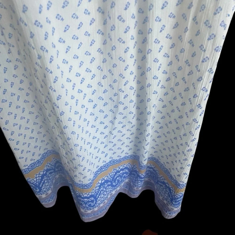 FREE PEOPLE-BLUE AND WHITE OFF SHOULDER DRESS-WOMENS SIZE LARGE